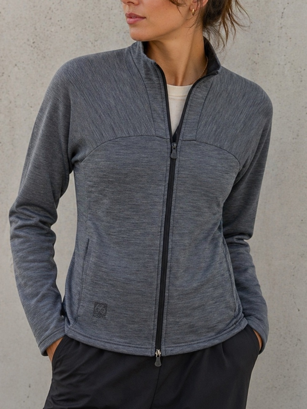 66° North Eyjafjallajökull Zip Jacket Gray Performance Layer Slim Fit Small